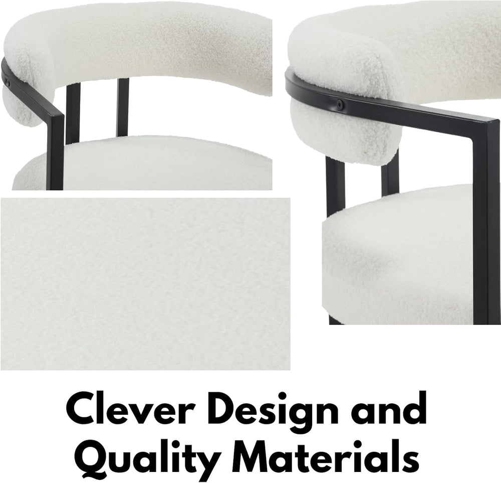 Barrel Dining Chairs Set of 2, White Boucle | Soft Boucle Upholstered Modern ...