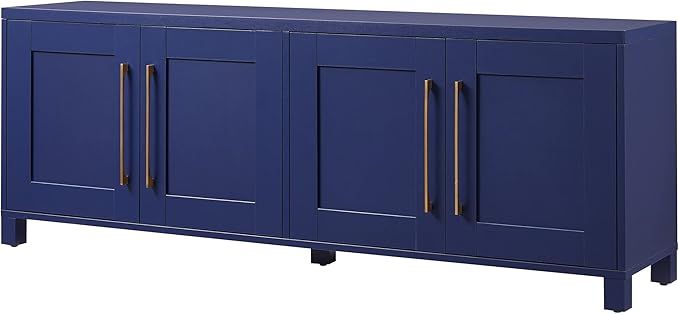 Henn&Hart TV Stand for TVs up to 75" with 2 Concealed Storage Cabinets with an Adjustable Shelf for Living Room, Family Room, or Office, Navy