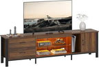 Bestier TV Stand for 75/80/85 inch TV, LED Gaming Entertainment Center, Modern TV Cabinet with Glass Shelves for Living Room, Media Console with 2 Storage Drawers & Cabinets for Bedroom, Walnut