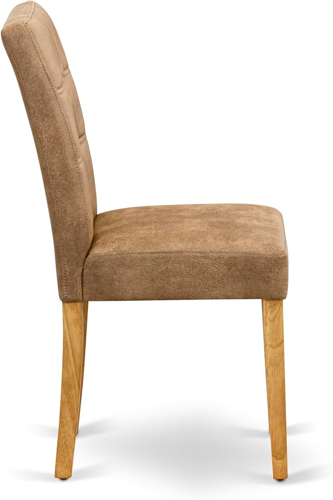 East West Furniture ANAS3-OAK-28 3 Piece Modern Dining Set consists A Dining Room Table and 2 Brown Textured Polyester Fabric Upholstered Dining Chairs, Oak