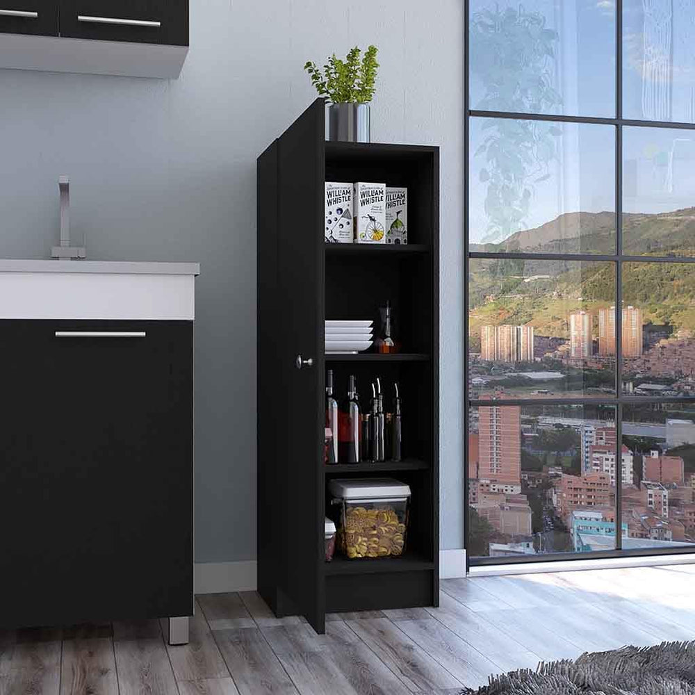 47" H Kitchen Pantry Cabinet Storage with 1 Door and 4 Shelves, Wooden C...