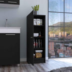 47" H Kitchen Pantry Cabinet Storage with 1 Door and 4 Shelves, Wooden Cupboard Credenza Bufffet Cabinet for Kitchen, Dining Room, Living Room, Black