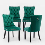 Velvet Upholstered Dining Chairs Set of 4, Modern Style Kitchen Side Chairs with Nailhead Trim and Wood Legs,Metal Pulling Ring for Dining Room Living Room(Green)