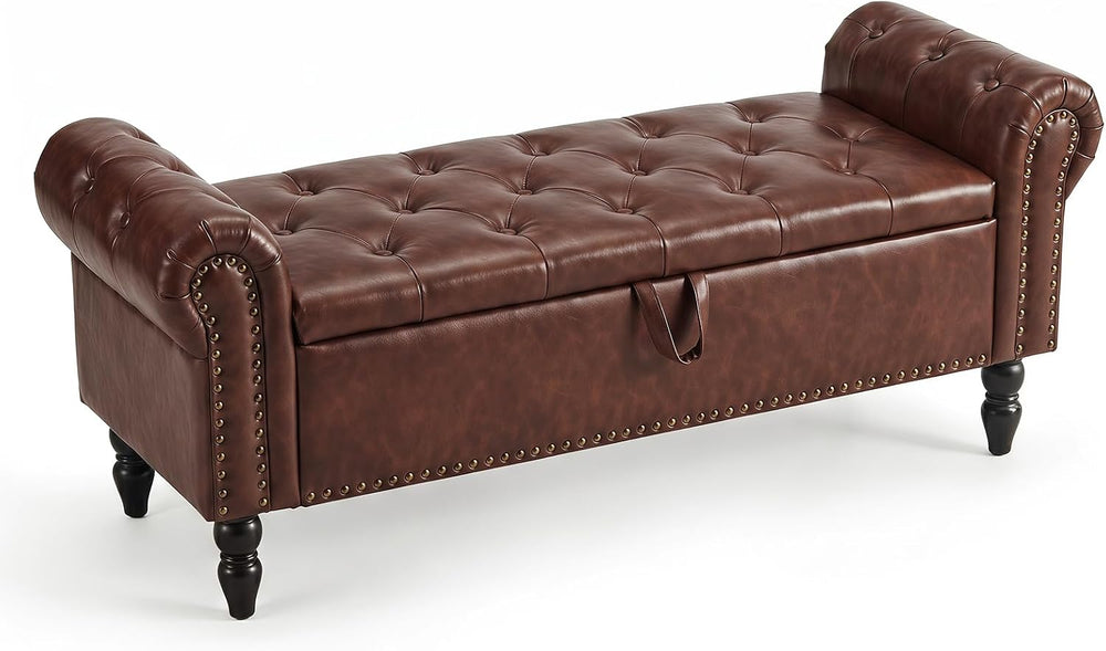 Furniliving 51” End of Bed Storage Bench, Bedroom Bench with Button-Tufted, U...
