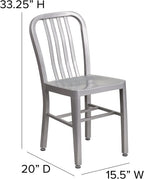 Flash Furniture Gael Indoor/Outdoor Modern Metal Dining Chairs, Commercial-Grade Galvanized Steel Restaurant Chairs, Set of 2, Silver