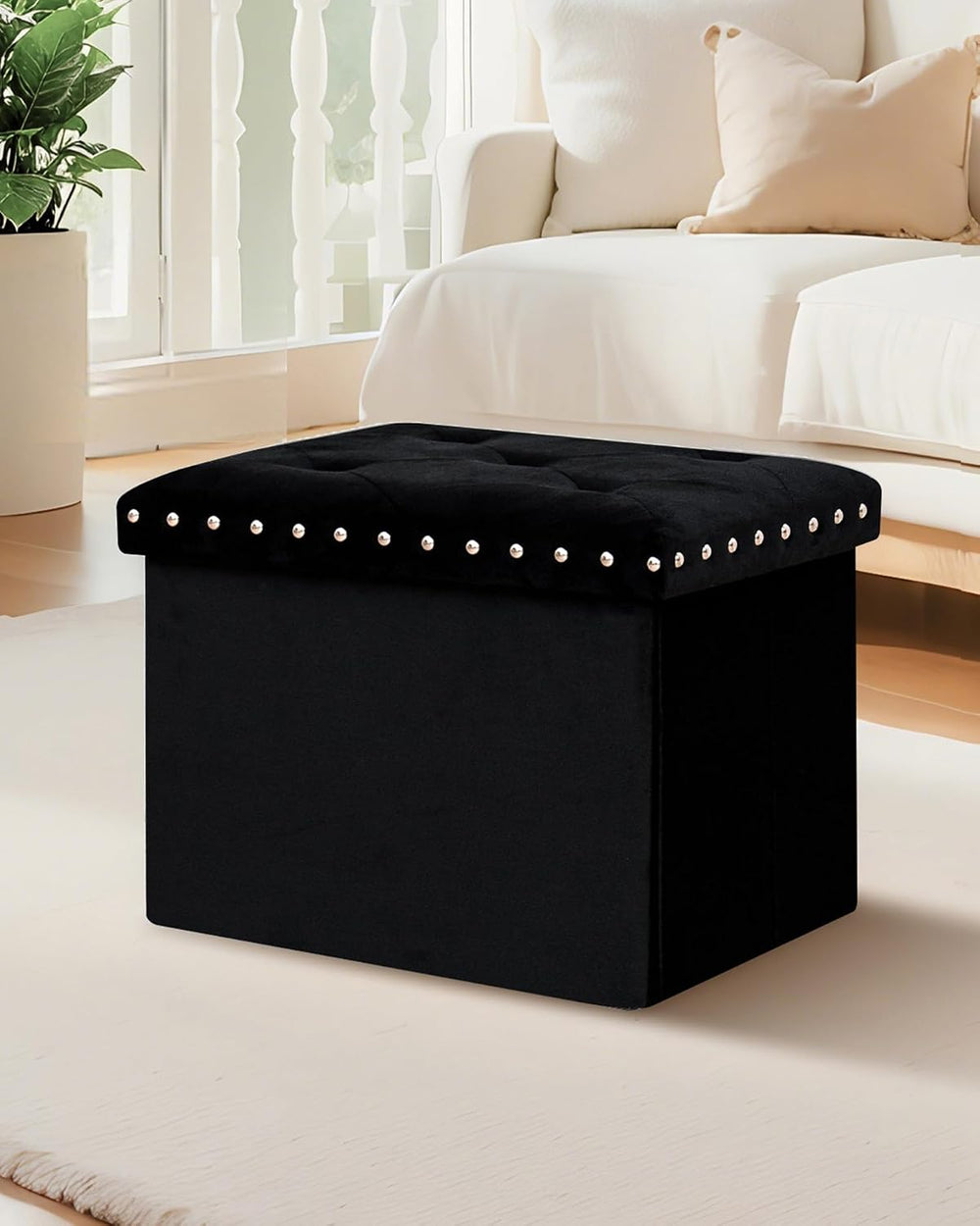 B FSOBEIIALEO Storage Ottoman Cube, 16.5" Velvet Folding Ottoman, Black ...