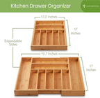 Purawood Bamboo Drawer Organizer - Expandable Silverware Organizer & Utensil Drawer Organizer, Cutlery Tray with Dividers, 7-9 Slots- Kitchen Organizer for Utensils & Flatware (Natural)