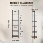 5-Tier Wall Mount Ladder Bookshelf 15.6x11.8in, Black Open Storage Rack with Metal Frame, Multipurpose Sundries Holder for Kitchen Bedroom Bathroom Living Room