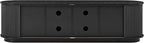 Farmhouse Wooden TV Stand with Sliding Tambour Door for TVs up to 75", Fluted Media Console with Adjustable Storage, Golden Handle TV Cabinet with Cable Holes for Living Room, Black