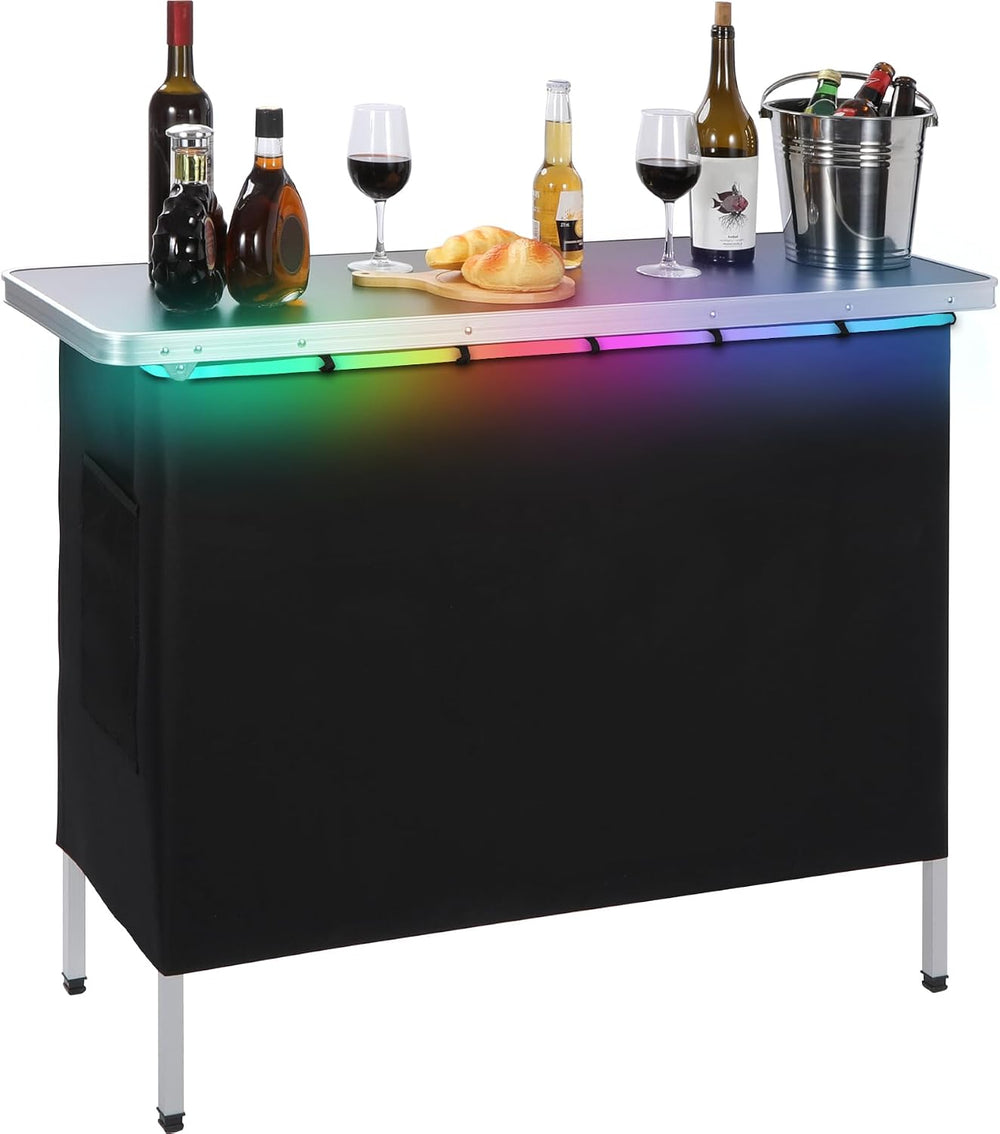 43" Long Portable Bar Table with Remote-Controlled Multi-Color LED Light...
