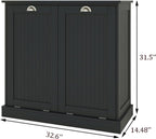 Tilt Out Laundry Hamper Cabinet with Removable Basket, Double Hidden Laundry Hamper Cabinet, Wood Bathroom Storage Cabinet, Free Standing Home Organizer, (Black)