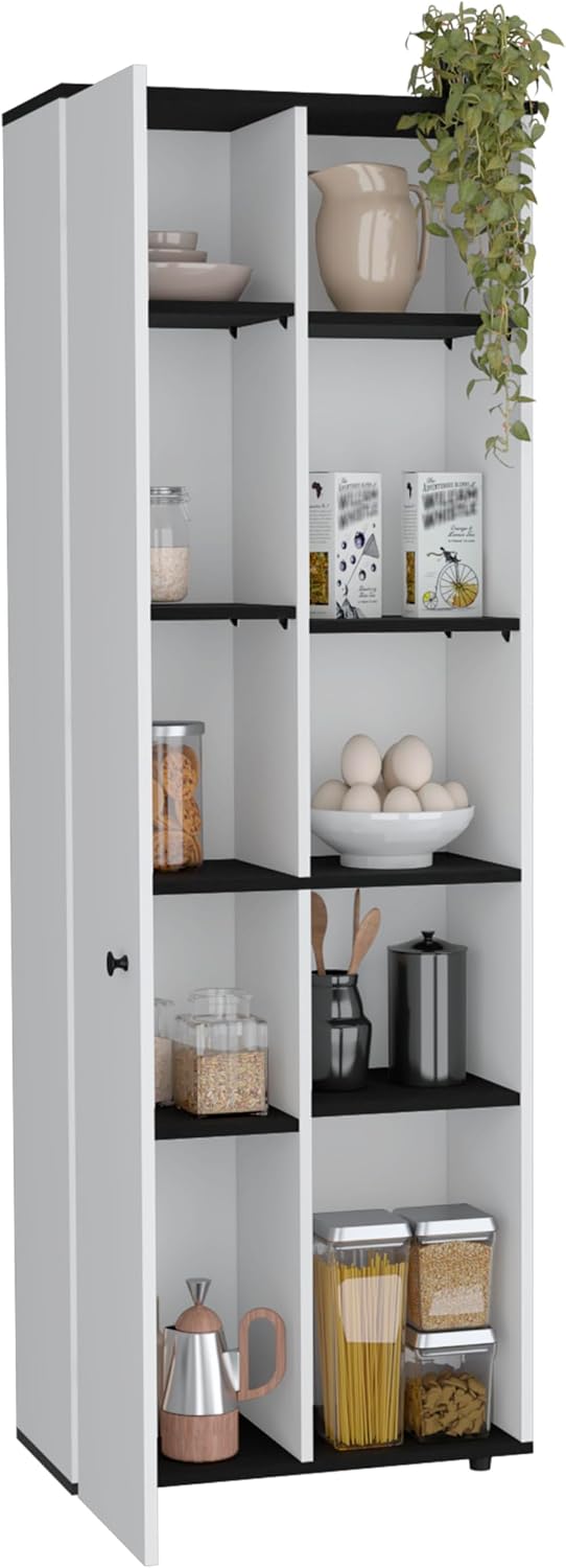 23.6" D*11.8" W*66.9" H White Corner Kitchen Pantry, 8 Black S...