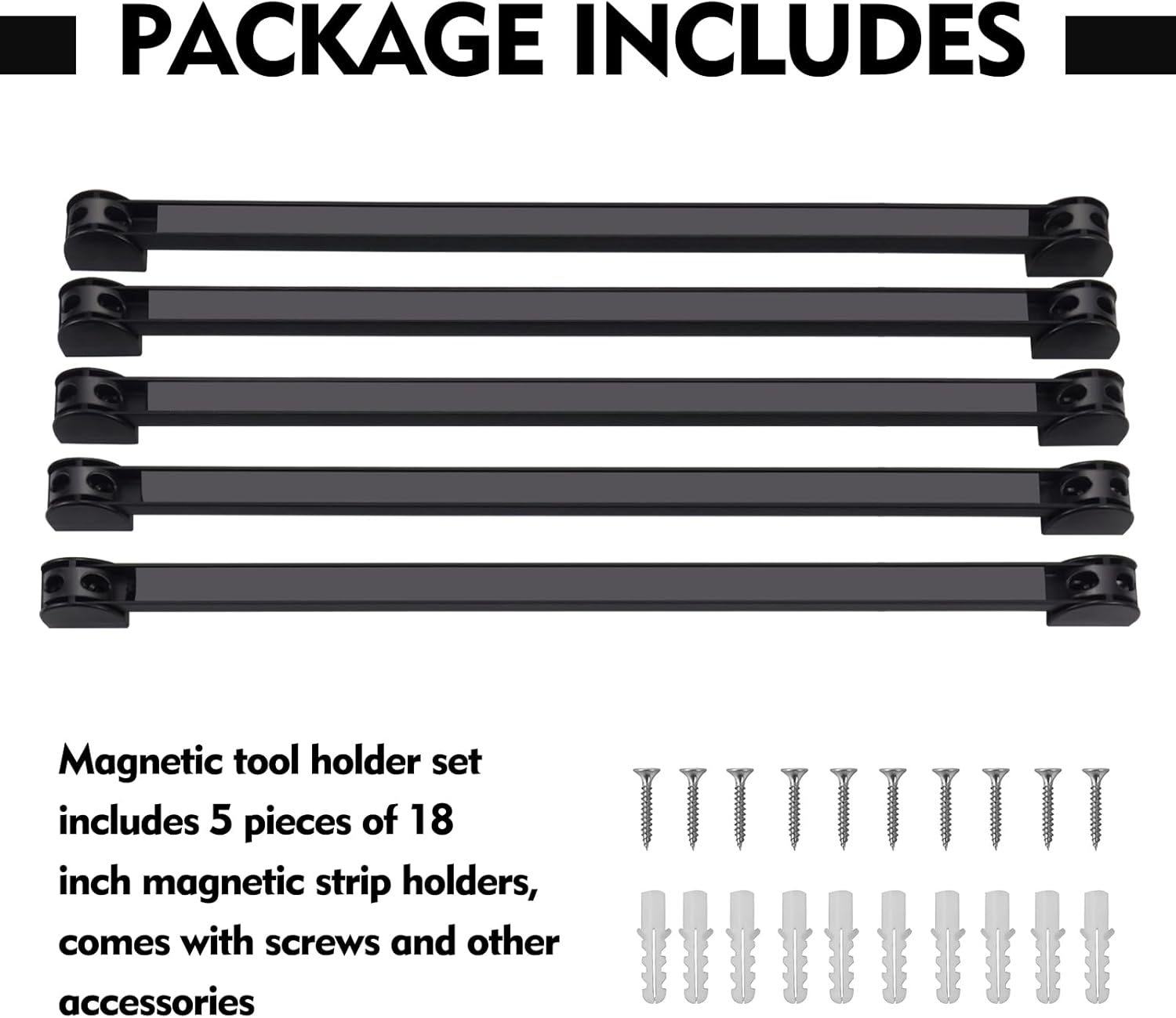 5 Pack Magnetic Tool Holder, Magnetic Strips Tool Magnet Bar PVC Coated for Garage Tool Organizer 16 In