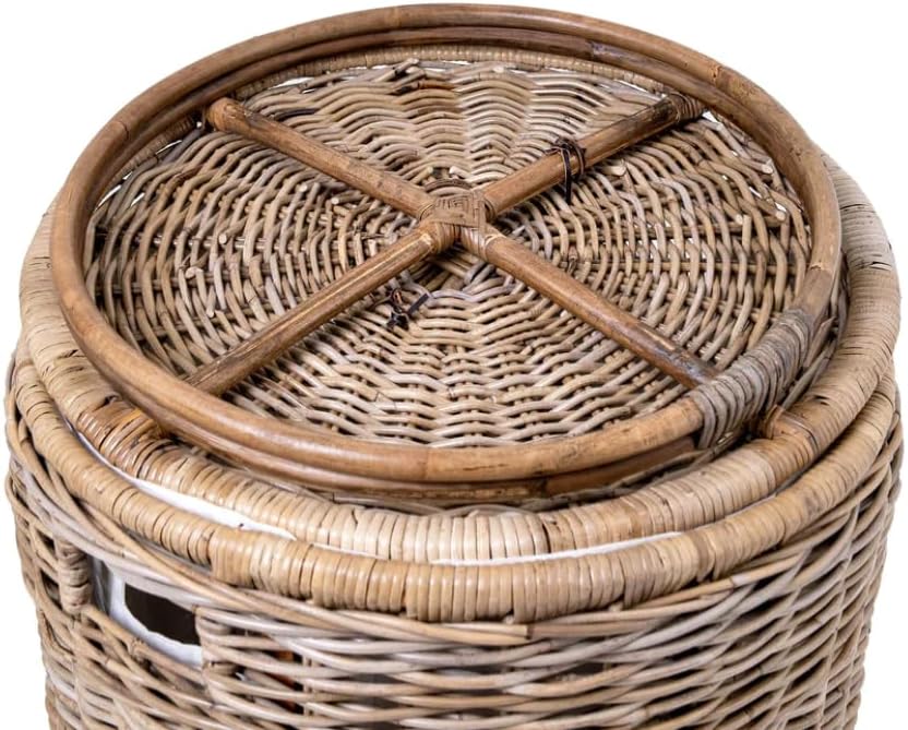 The Basket Lady Round Wicker Hamper | Wicker Laundry Hamper Nested Set of 2 Serene Grey…