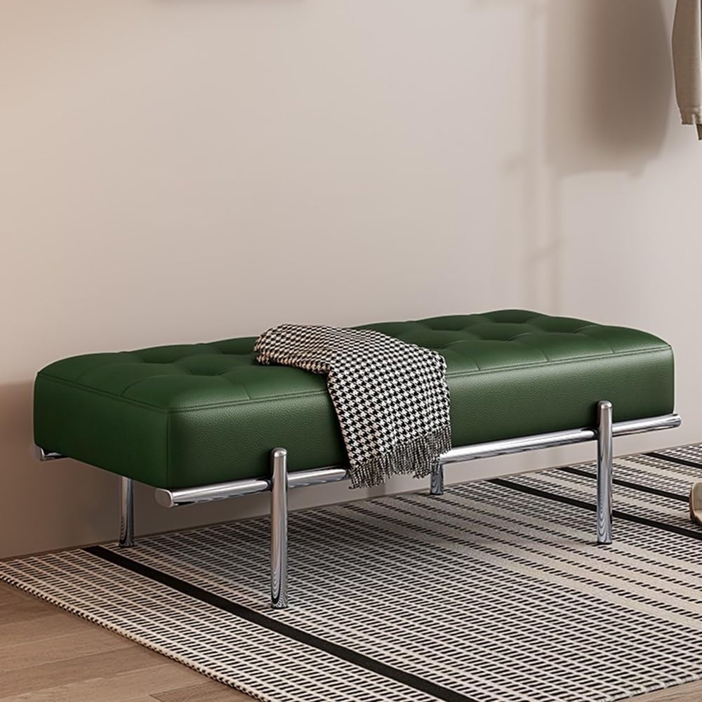 Modern Bed End Stool Shoe-Changing Bench Stainless Steel Long Leather Minimal...