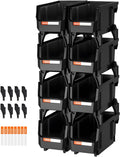 VEVOR Plastic Stackable Storage Bins, 10.9 x 5.5 x 5.1 inch (8 Pack), Plastic Containers for Organizing and Storage Bins for Closet, Garage, Small Parts, Office Supplies and Other Accessories, Black