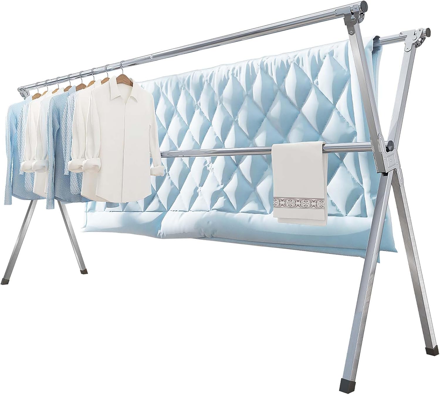 Vikaqi Clothes Drying Rack 95 Inches Folding Outdoor Indoor, Drying Rack Clothing Collapsible, Foldable Laundry Drying Rack, Heavy Duty Stainless Steel Clothesline, 20 Hooks 12 Clips