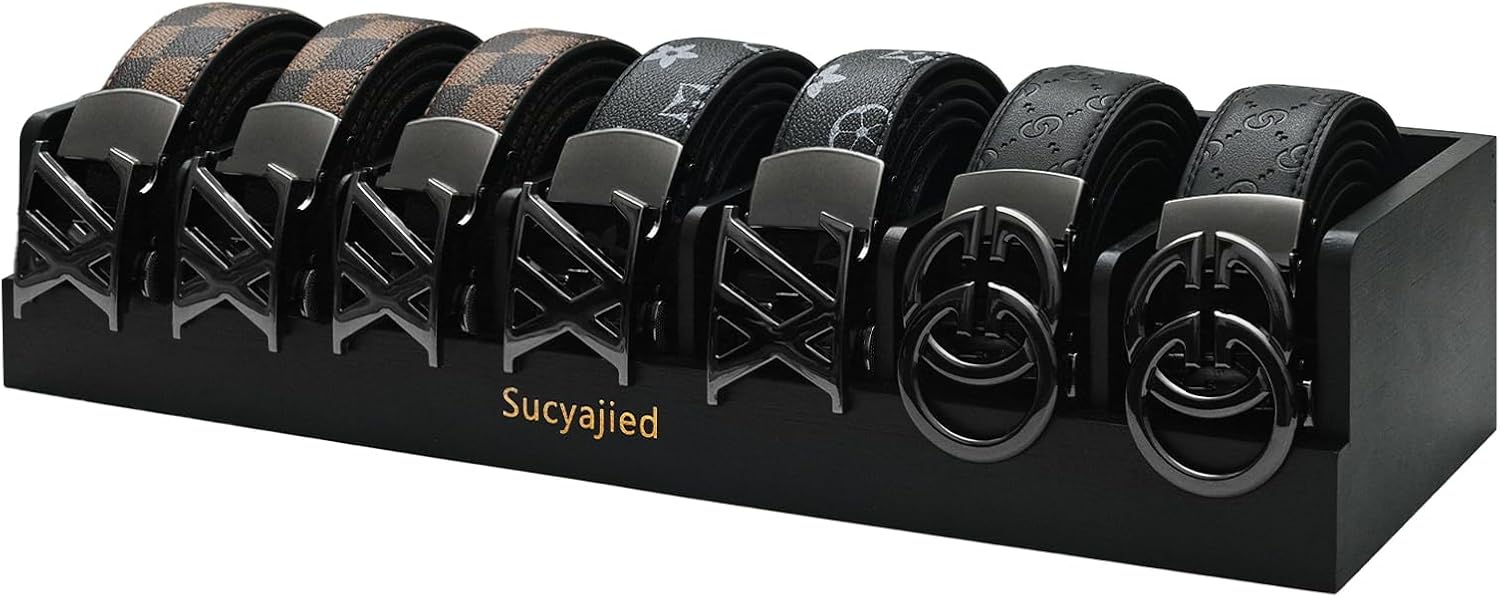 Belt Organizer, Black, 7 Compartments | Bamboo Storage Box, For Closet and Drawer, Belt Holder Case, For Tie and Belt, For Men and Women