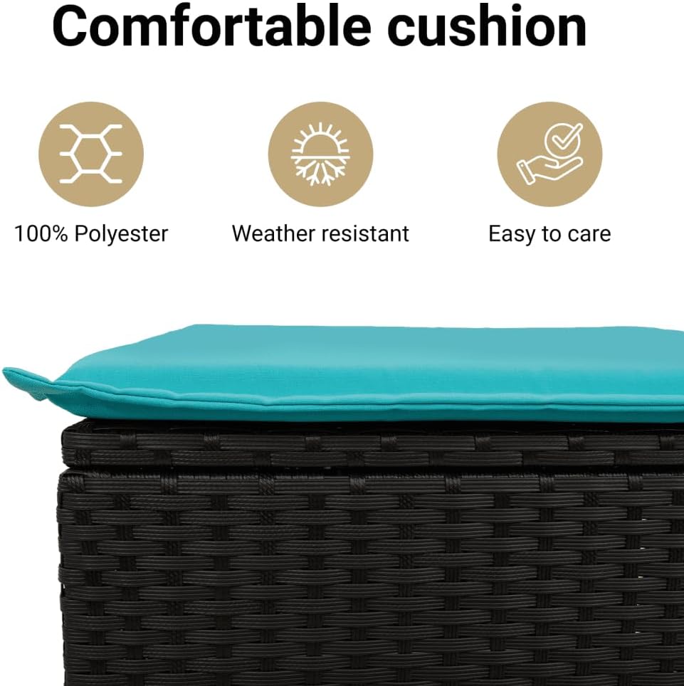 vidaXL Patio Stool with Cushion, Outdoor Wicker Ottoman, Outdoor Seating Furn...