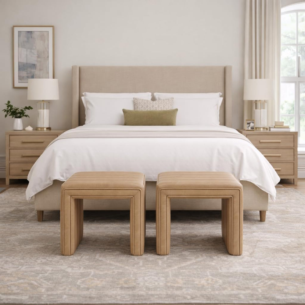 HomePop Modern Channel Tufted Faux Leather Ottoman|Homepop Home Décor|Ottoman...
