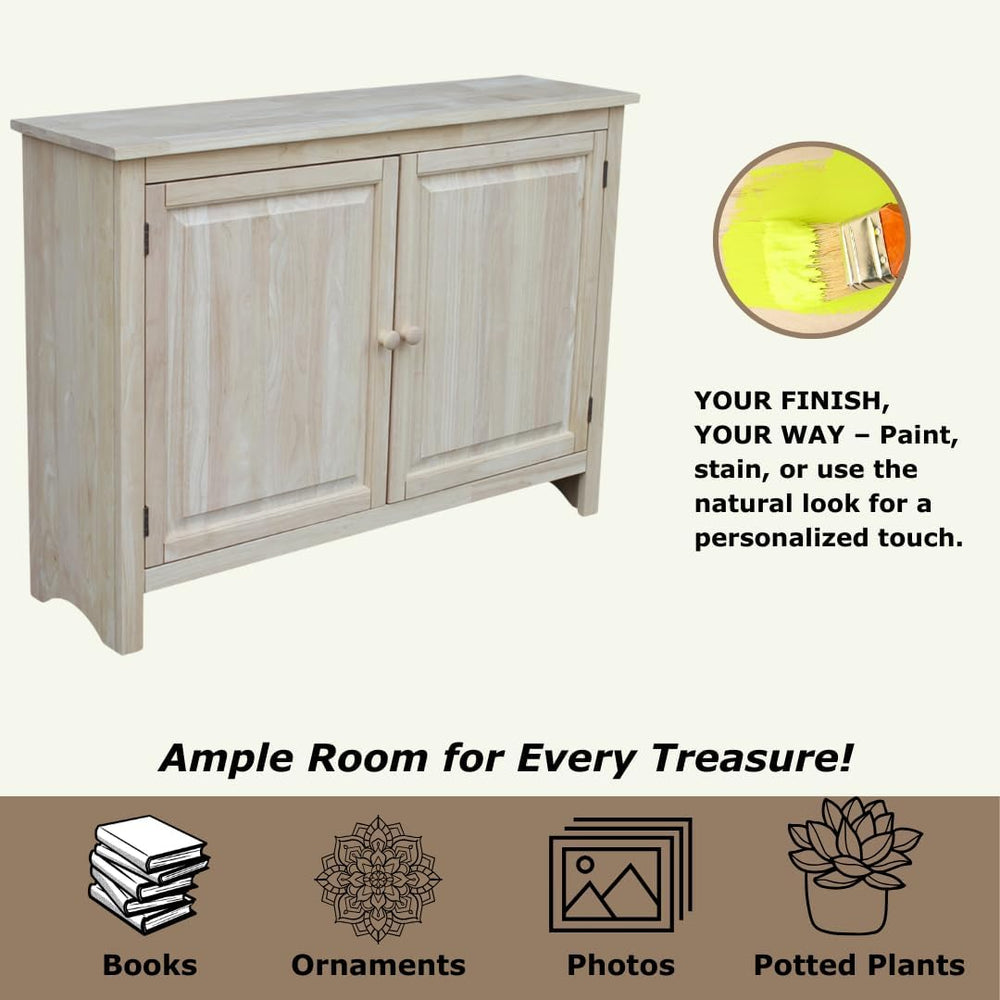 Solid Wood Hall Cupboard - 34" H, Unfinished