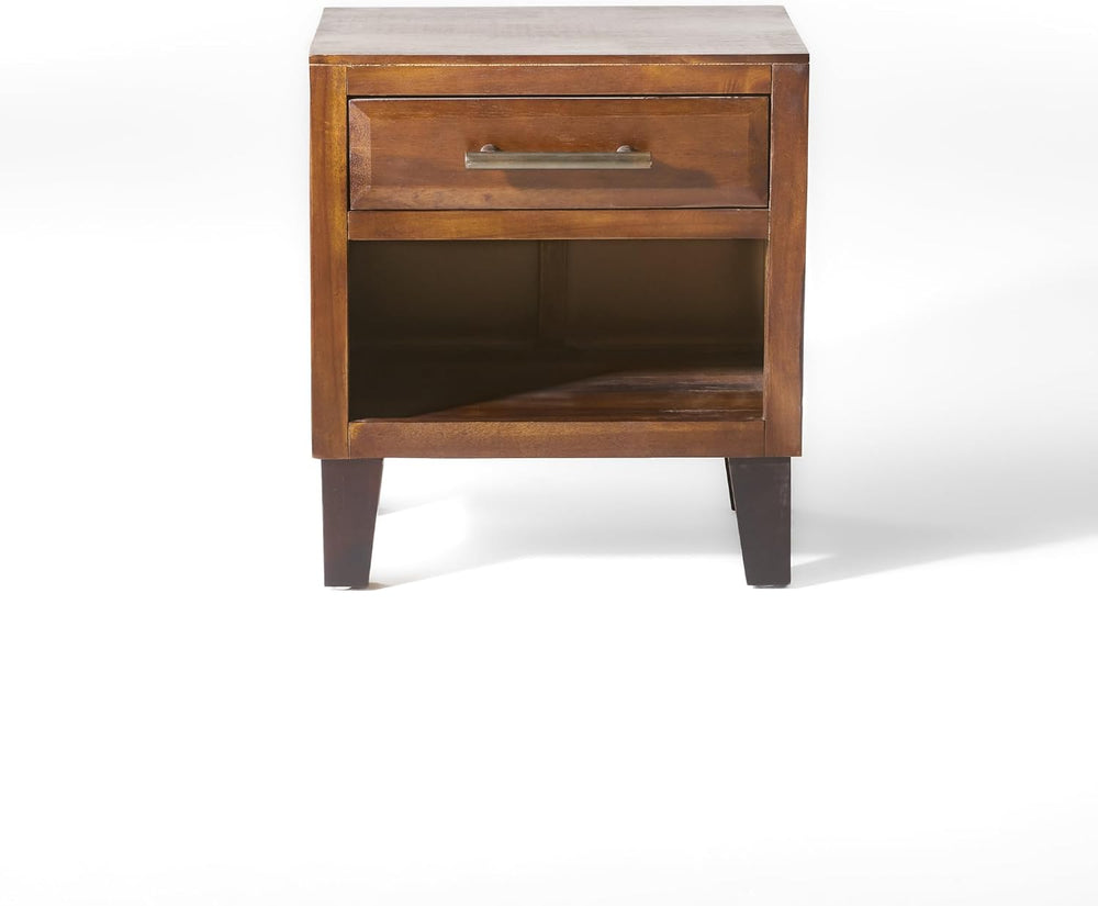 roomfitters Industrial Brown Acacia Wood End Table, Luxury 1-Drawer Storage N...