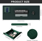 DAWNTREES Dark Green Desk Mat,Leather Desk Pad,40"x16",Cork Desk Mat Protector,with PU Leather Valet Tray Organizer,Large Mouse Pad,Desk Writing Pad for Office and Home