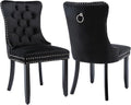 Black Dining Chairs Set of 2,Upholstered Velvet Dining Room Chairs with Back Ring Pull Trim and Solid Wood Legs,Modern Dining Chairs Perfect for Dining Room, Kitchen(Black)