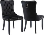 Black Dining Chairs Set of 2,Upholstered Velvet Dining Room Chairs with Back Ring Pull Trim and Solid Wood Legs,Modern Dining Chairs Perfect for Dining Room, Kitchen(Black)