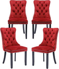 Velvet Dining Chairs Set of 4, Tufted Upholstered Dining Room Chairs with Back Ring Pull, Nailhead Trim and Solid Wood Legs, Modern Dining Chairs for Dining Room, Kitchen,Burgundy Red