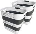 SAMMART 40L (10.5 Gallon) Collapsible Plastic Laundry Basket with Handles - Foldable Pop Up Storage Container/Organizer - Portable Laundry Hamper - Space Saving (2, White/Steel Grey)