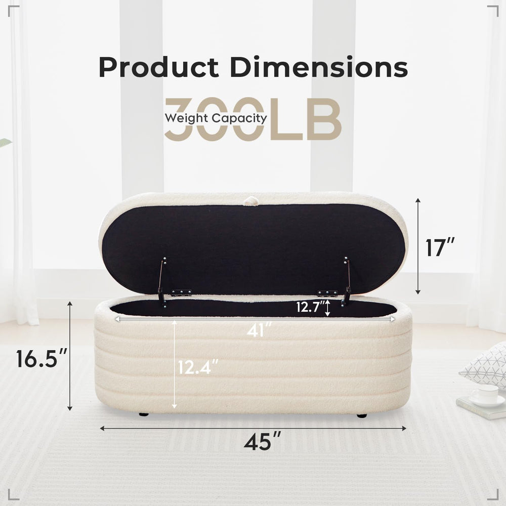 Storage Ottoman Bench End of Bed for Bedroom,45 inch Boucle Upholstered Entry...