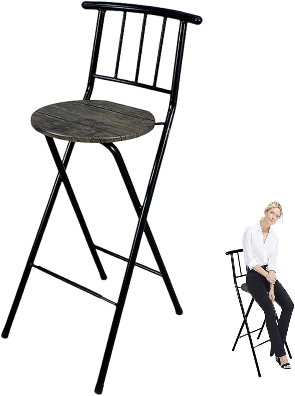 30 Inch High Folding Bar Stool, Home Foldable Counter Chair with Backrest and...