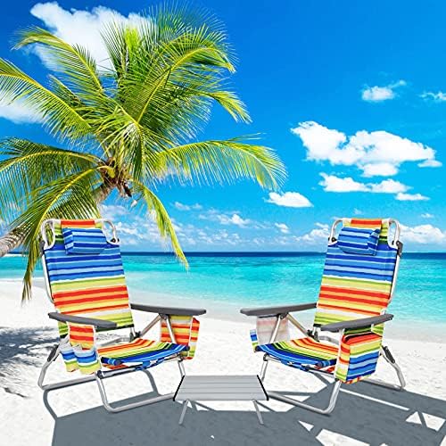 S AFSTAR Folding Beach Chair Set, 2 Pack Folding Chair and Aluminum Small Tab...