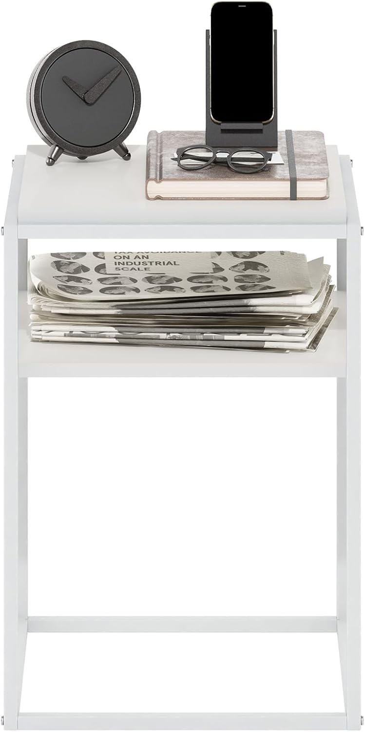 Furinno Moretti Side Table, 2-Tier Stackable Metal Frame End Table with Open ...