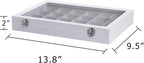 Frebeauty Jewelry Organizer Tray with Clear Lid 24 Grid Velvet Drawer Insert Jewelry Storage box with Transparent Glass lid Jewelry Display Case with Lock Gifts for Girls Women (White, 24 Grid)