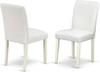 East West Furniture DLAB5-LWH-64 5 Piece Kitchen Table & Chairs Set Includes a Round Dining Room Table with Dropleaf and 4 White Faux Leather Parsons Dining Chairs, 42x42 Inch, Linen White