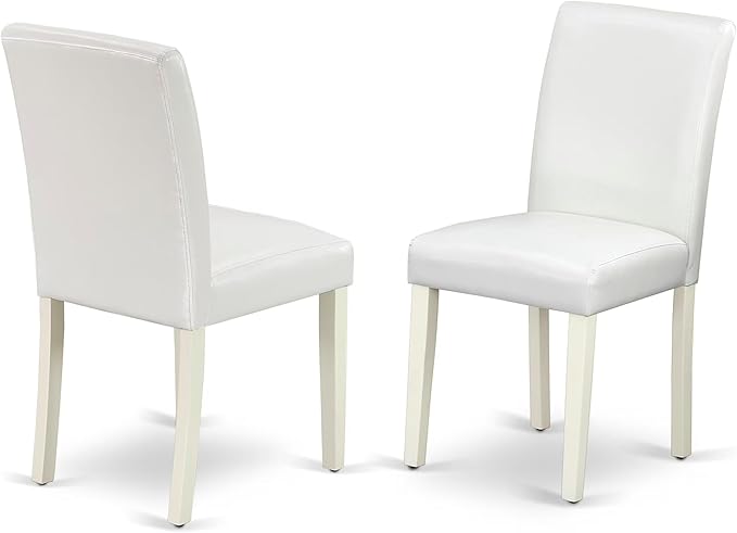 East West Furniture DLAB3-LWH-64 3 Piece Dinette Set for Small Spaces Contains a Round Dining Table with Dropleaf and 2 White Faux Leather Parson Dining Chairs, 42x42 Inch, Linen White