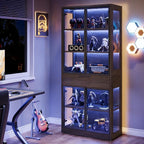 Tribesigns 71-inch Tall Display Cabinet with Doors, 5-Tier Curio Cabinet for Collectibles with LED Lights and Drawer, Display Case Bookcase with Shelves for Bedroom, Living Room, Office, Black