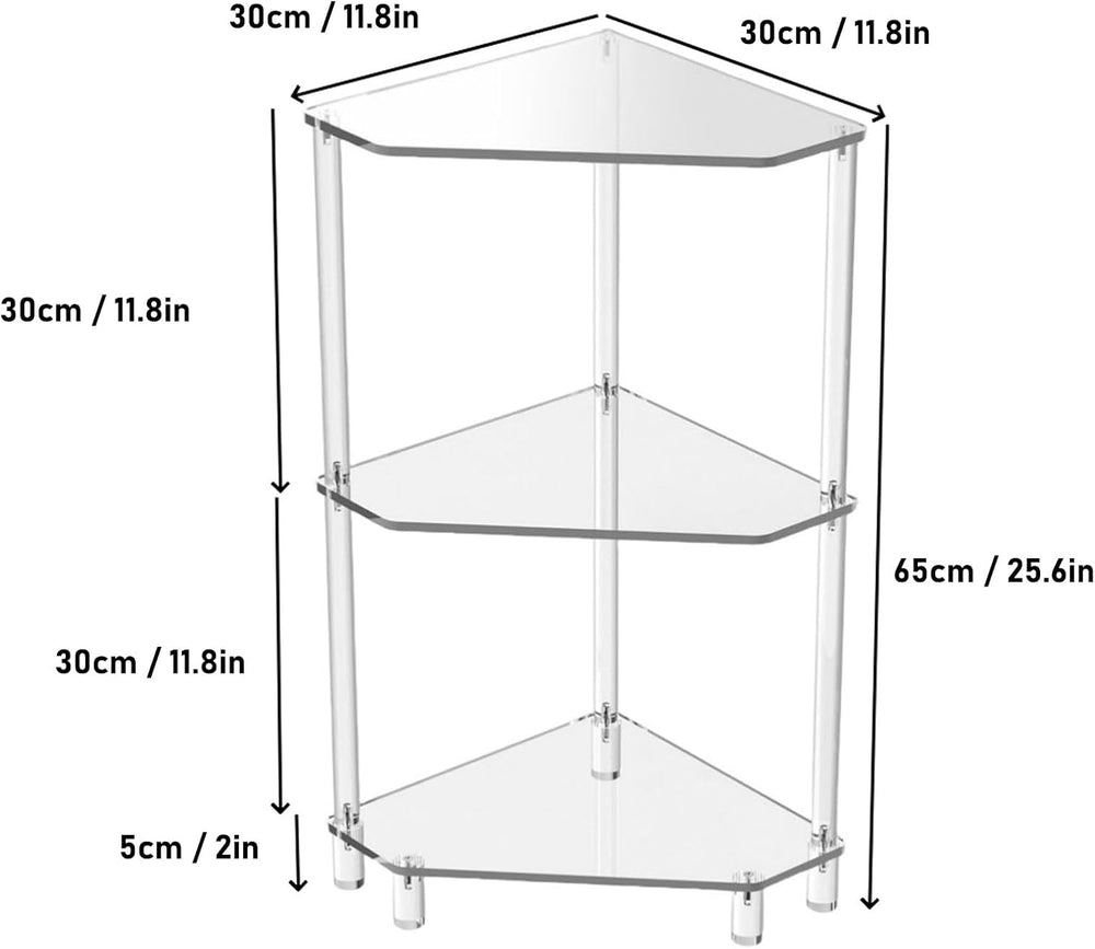 65cm / 25.6in Clear Acrylic Triangle End Table,3 Tier Acrylic Corner Side Tab...