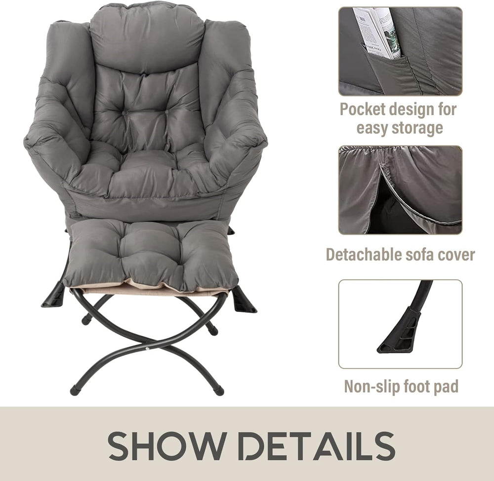 LITA Lazy Chair with Ottoman, Modern Accent Leisure Upholstered Lazy Sofa Arm...