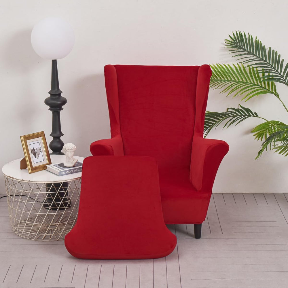 Wing Chair Slipcovers, 2 Piece Stretch Wingback Chair Cover Soft Velvet Armch...