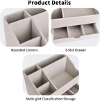 KINGFOM Desk Organizer with Drawer, Multifunction Pencil Holder for Desk, Desk Organizer and Accessories 5 Comparetments for Home Office Supplies (Beige)