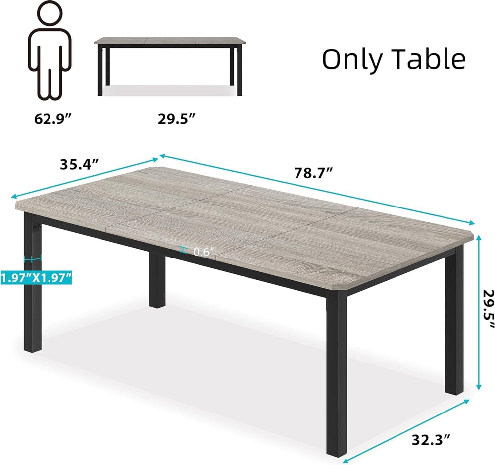 GarveeHome Industrial Dining Table for 6-8 People, 78.7" Long Kitchen Ta...