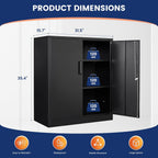 Yizosh Metal Garage Storage Cabinet with 2 Doors and 2 Adjustable Shelves - 35.5" Steel Lockable File Counter Cabinet for Home Office,Garage,Gym,School（Black）