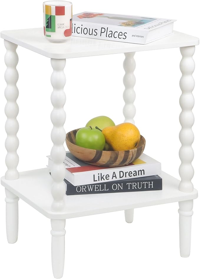 White End Table, Small Side Table with Storage Shelf, 2-Tier Modern NightStan...
