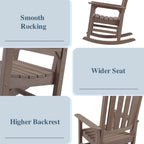 Outdoor Rocking Chairs Set of 2, Oversized Porch Rocker (Brown) | Weather Resistant Rocking Chairs with High Back, Heavy-Duty Large Patio Rocker with 350lbs Weight Capacity for Adult