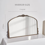 Distressed Antique Brass Wall Mirror Wide - 36x24 inch, Large Vintage Gold Fireplace Mantle Mirror, Baroque Ornate Decorative Bathroom Mirror for Over Sink