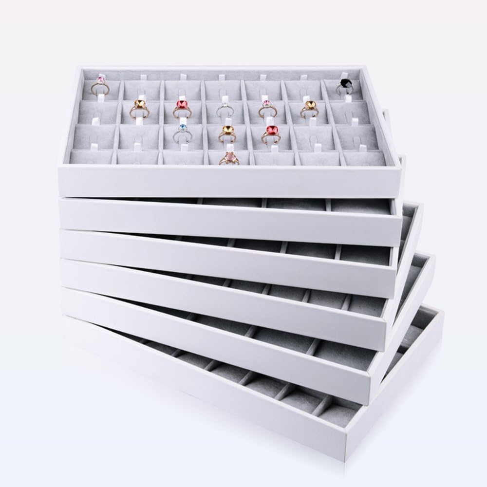 Oirlv 28 Region Ring Display Tray Stackable Jewelry Organizer Trays Leather Rings Storage Case