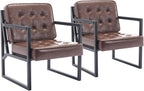 MALOL Mid Century Modern Accent Chair Set of 2, Comfy Living Room Chair, Brown Leather Accent Chair, Faux Leather Reception Armchair with Metal Legs for Living Room Bedroom Reception Office, Brown